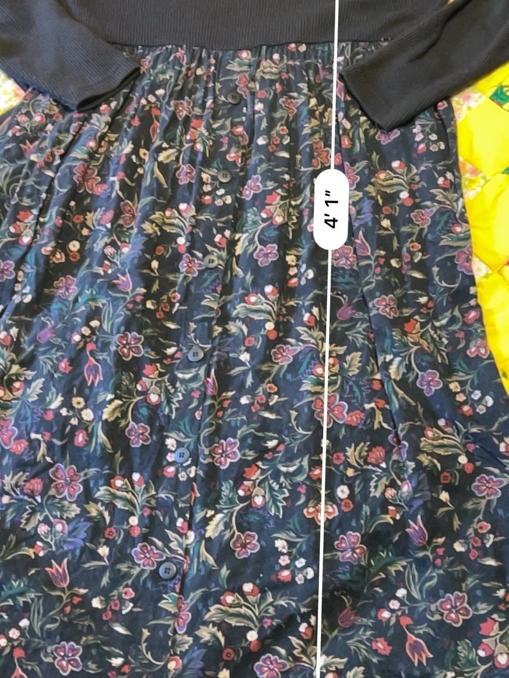 Vintage Black Floral Maxi Dress with Embroidered Thermal Long Sleeve Bodice 10 - Picture 9 of 11
